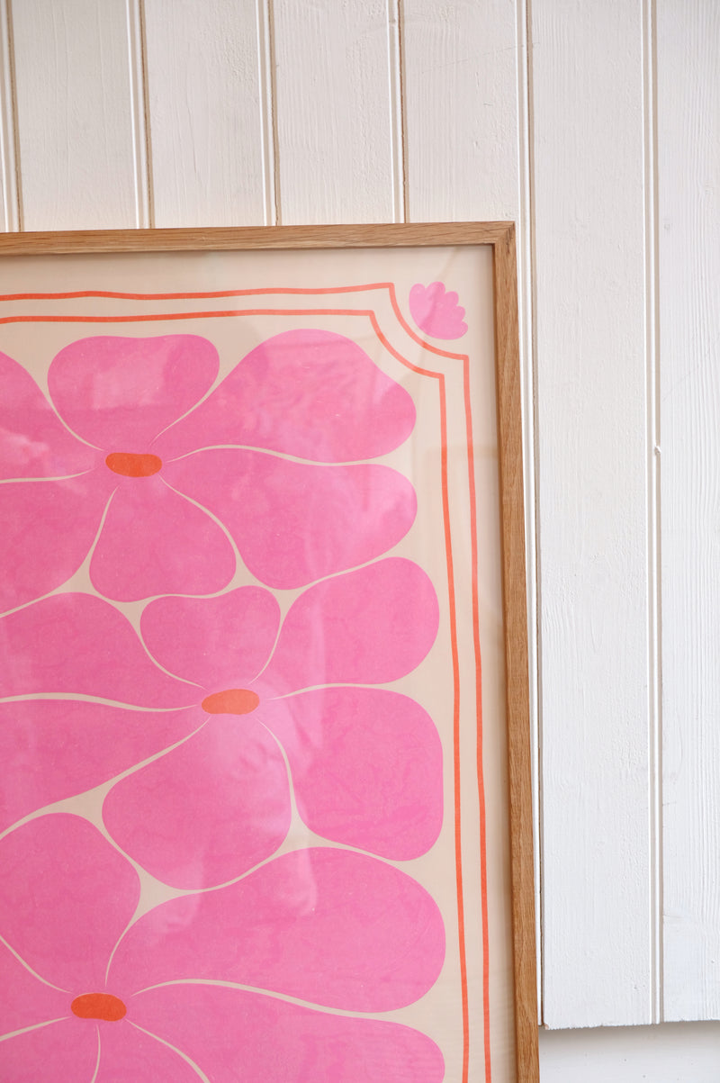 Nostalgic Retro 70s Pink Flower Print 50cm x 70cm
