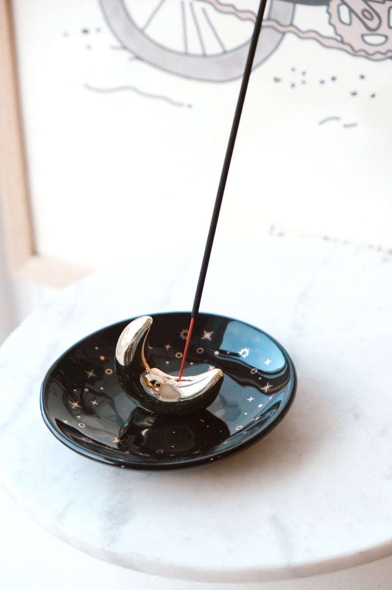 Lindsay Black and Gold Crescent Moon Incense Dish Holder