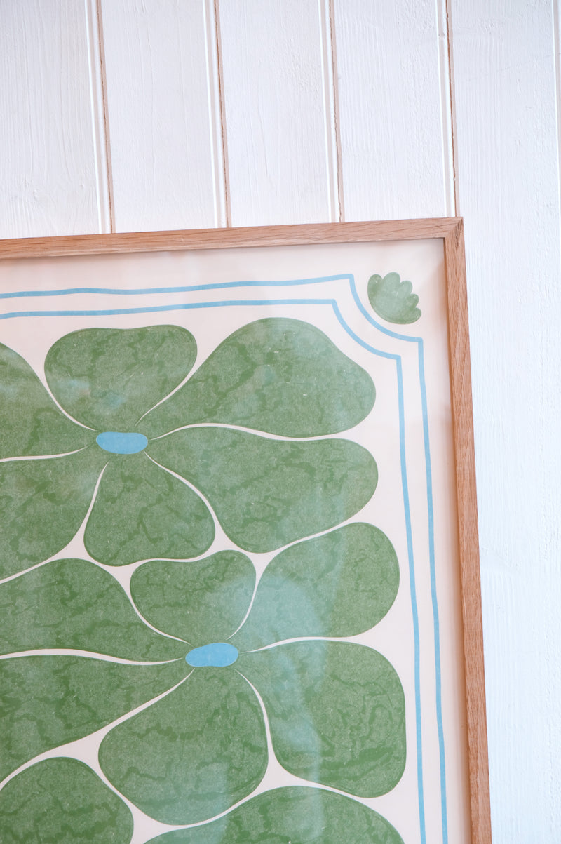 Nostalgic Retro 70s Green Flower Print 50cm x 70cm