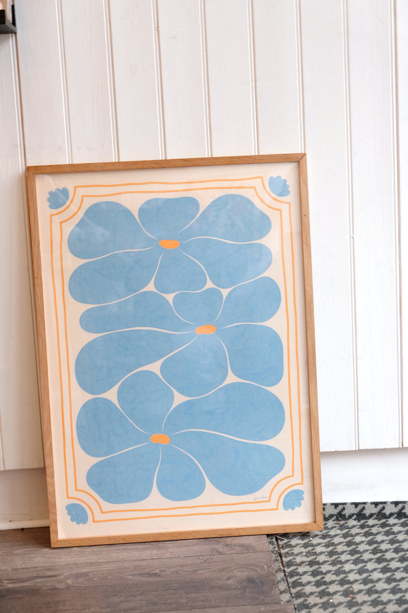 Nostalgic Retro 70s Blue Flower Print 50cm x 70cm