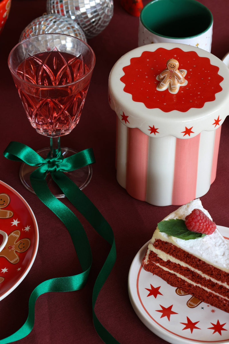 Alexia Gingerbread Pink and Red Stripe Jar