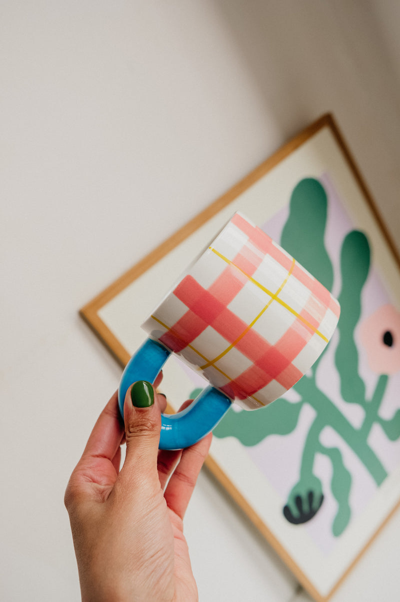Zoey Pink and Yellow Check Mug