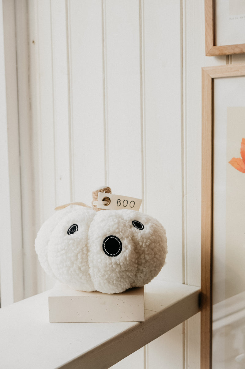 Boo Pumpkin Halloween Autumn Sherpa Large Doorstop Pillow