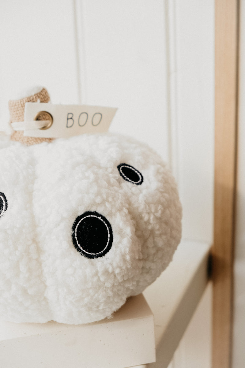 Boo Pumpkin Halloween Autumn Sherpa Large Doorstop Pillow