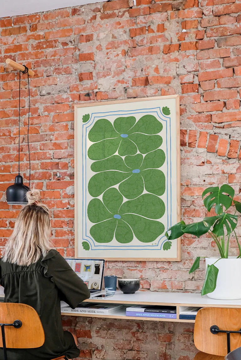 Nostalgic Retro 70s Green Flower Print 50cm x 70cm
