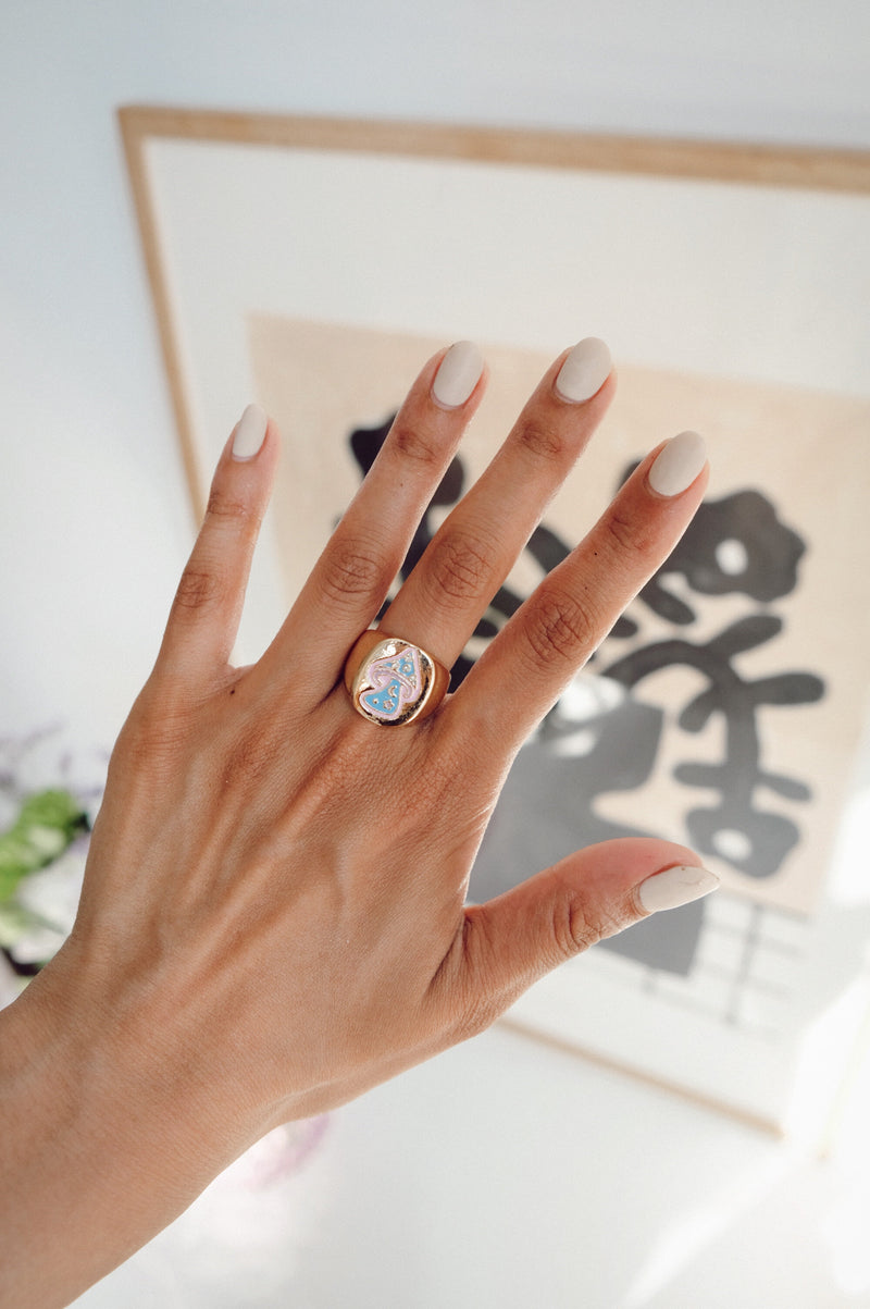 Andrea Mushroom Pink and Blue / Lilac Chunky Signet Ring