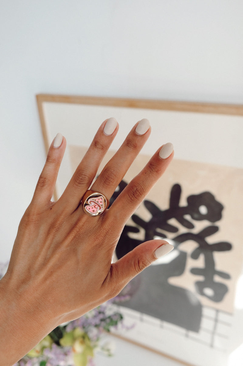 Andrea Mushroom Pink and Blue / Lilac Chunky Signet Ring