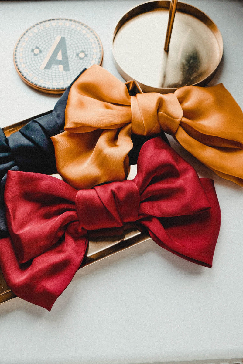 Brie Black Satin Big Bow Hair Clip Barrette
