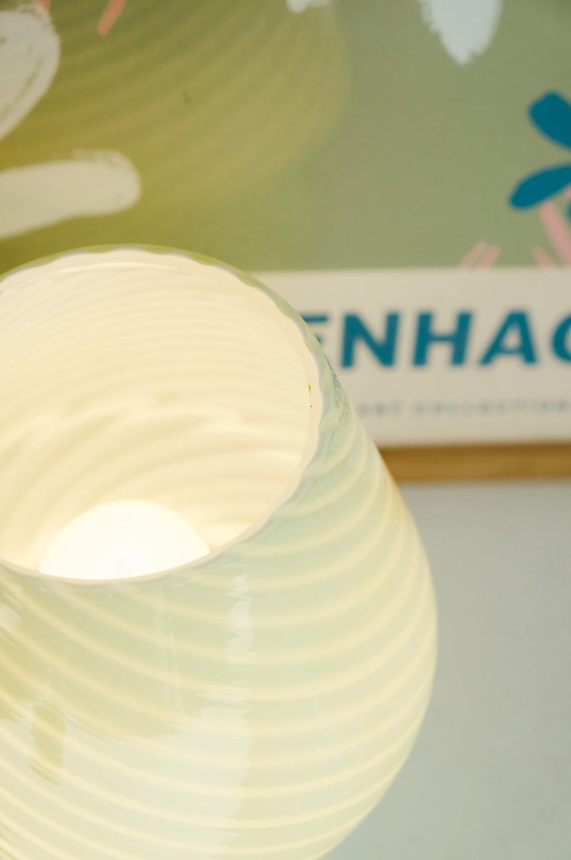 Anais Pistachio Green Murano 70s Style Mushroom Stripe Glass Table Lamp
