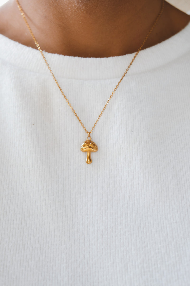 Rosy Mushroom Gold Plated Necklace
