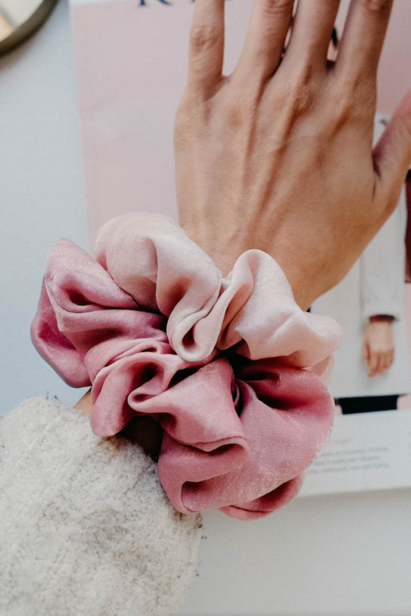 Courtney Elegant Pink Satin-Silk Rose Pink Hair Scrunchie
