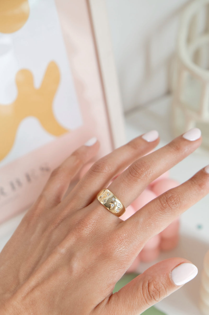 Zarah Moon And Stars Celestial Gold And Diamante Dome Ring