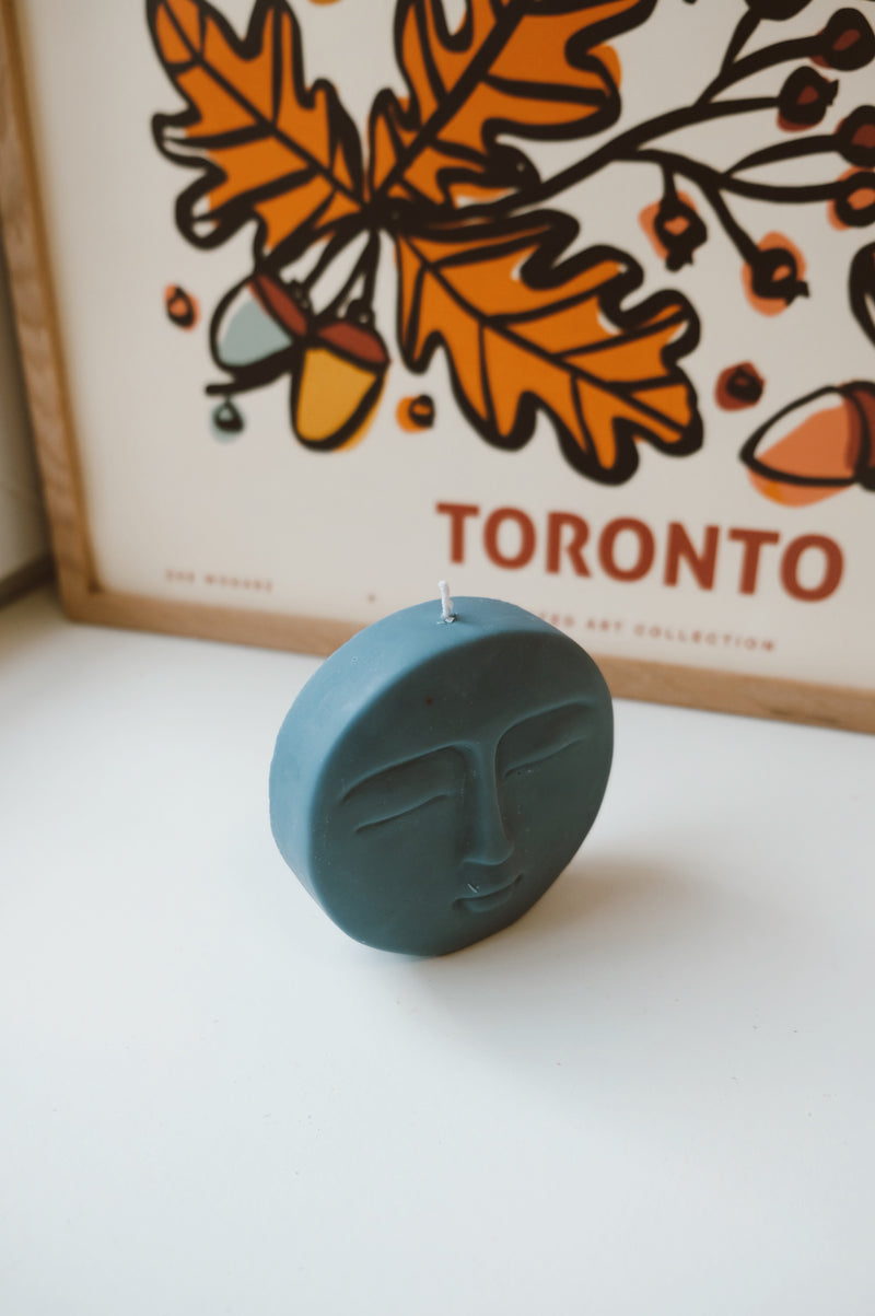 Moon Face Midnight Blue Handmade Vegan Soy Wax Candle