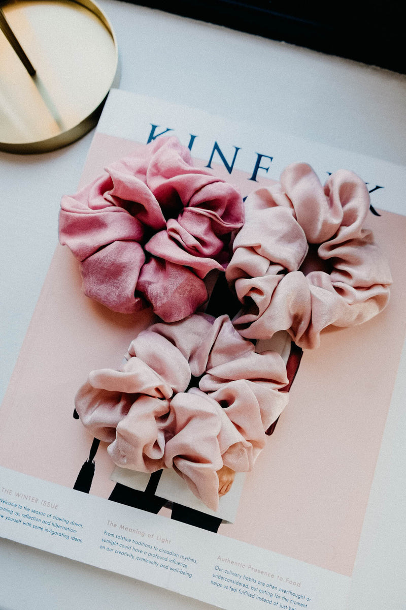 Courtney Elegant Pink Satin-Silk Rose Pink Hair Scrunchie