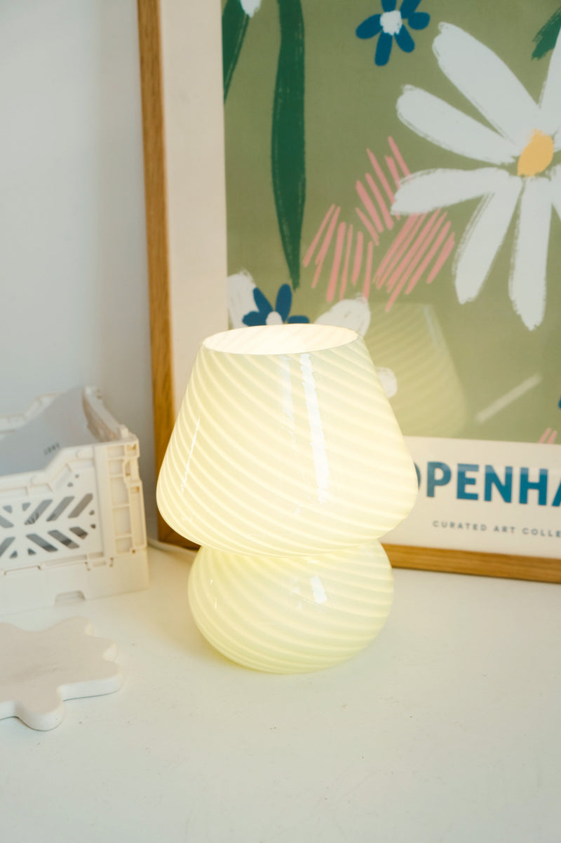Anais Pistachio Green Murano 70s Style Mushroom Stripe Glass Table Lamp