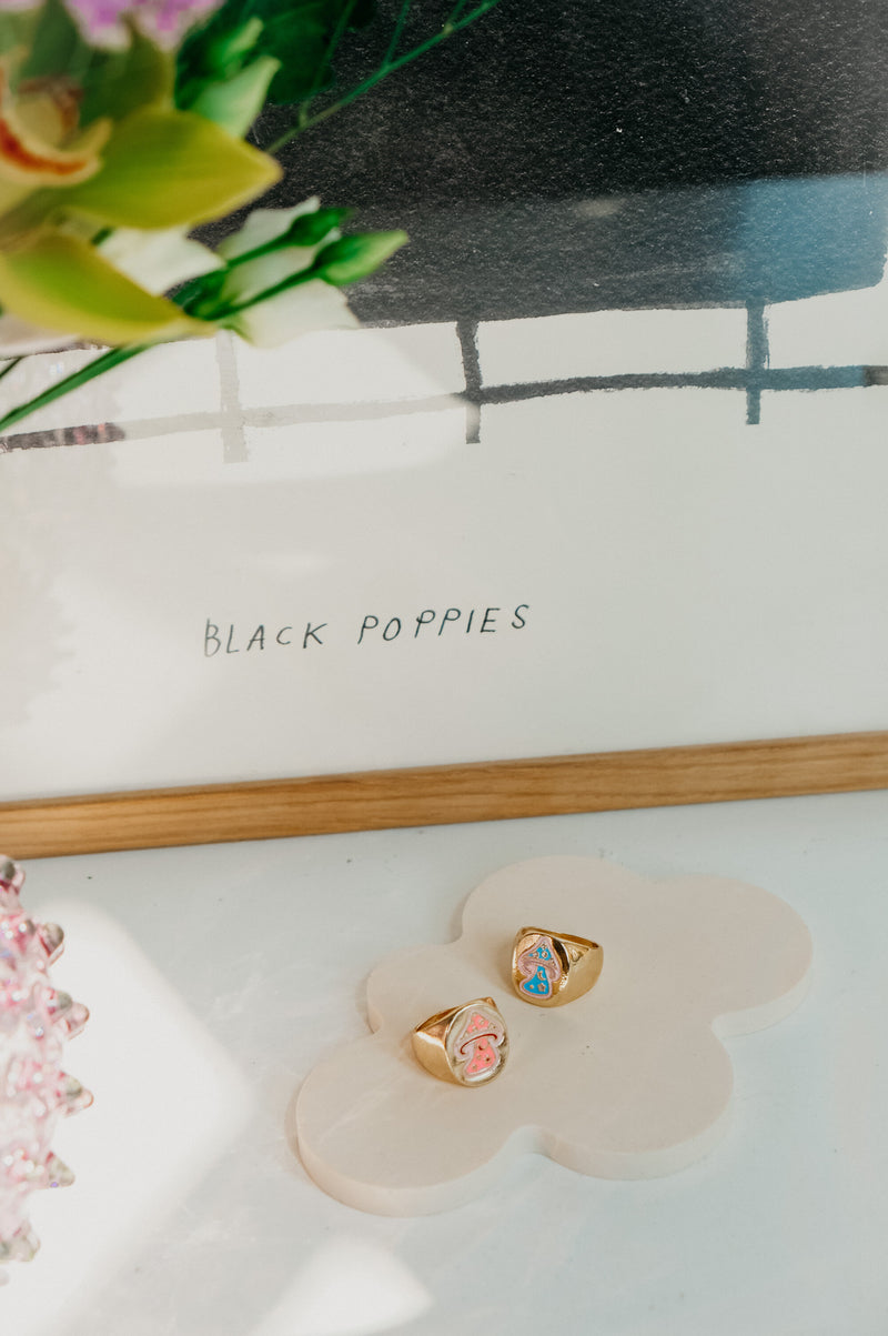 Andrea Mushroom Pink and Blue / Lilac Chunky Signet Ring