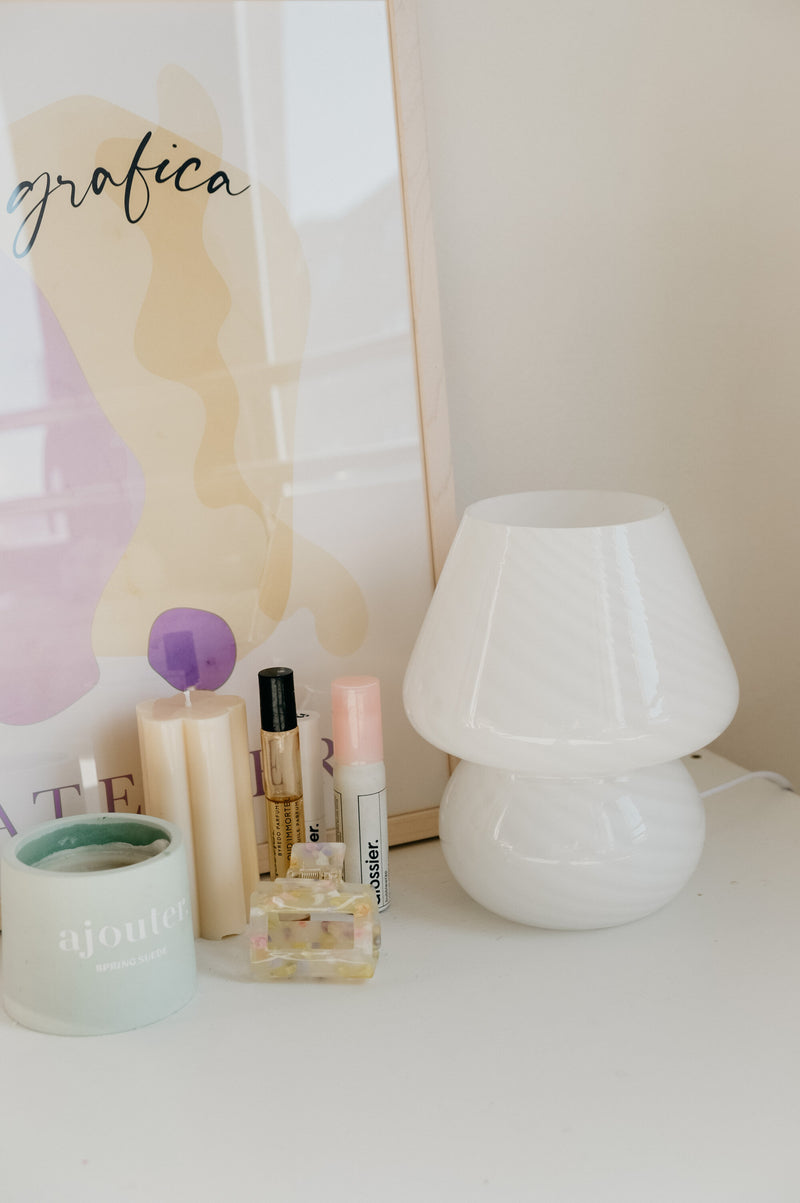 Anais White Murano 70s Style Mushroom Stripe Glass Table Lamp