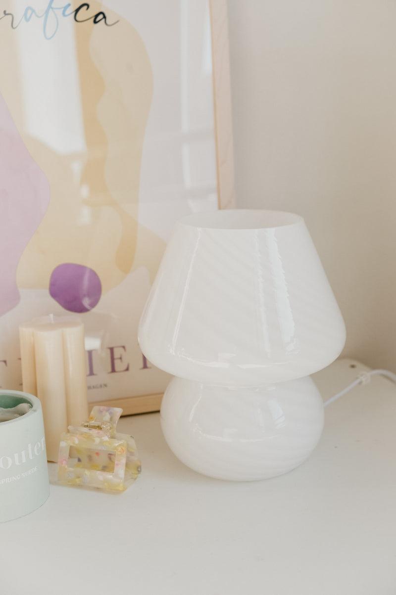 Anais White Murano 70s Style Mushroom Stripe Glass Table Lamp