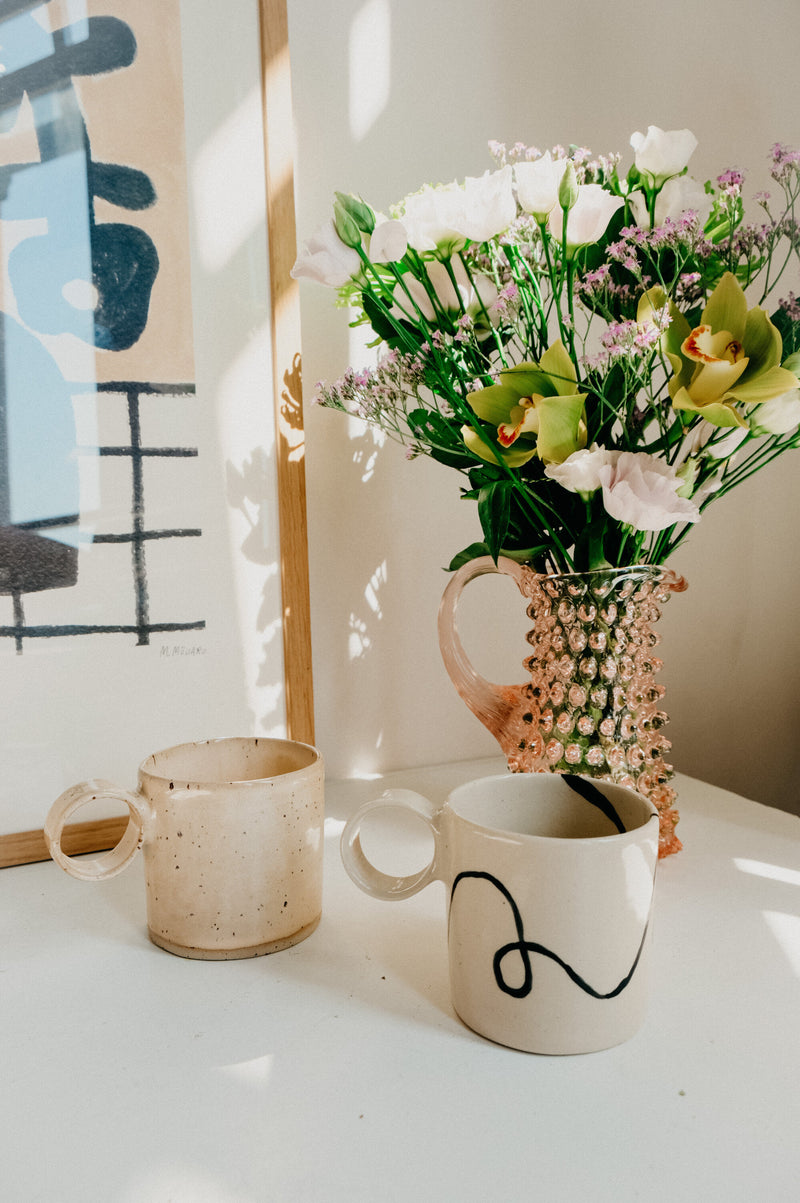 Saffi Handmade Round Handled Mug - Available In Blue Check, Speckled And Line