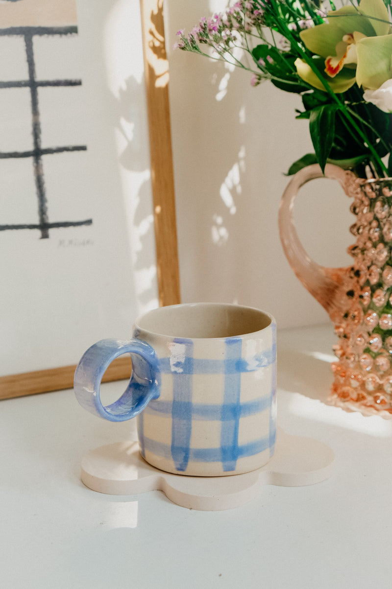 Saffi Handmade Round Handled Mug - Available In Blue Check, Speckled And Line