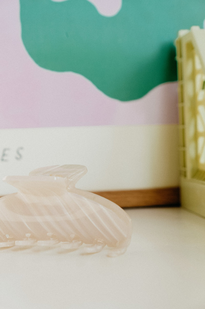 Milly White Striped Curved Claw Clip