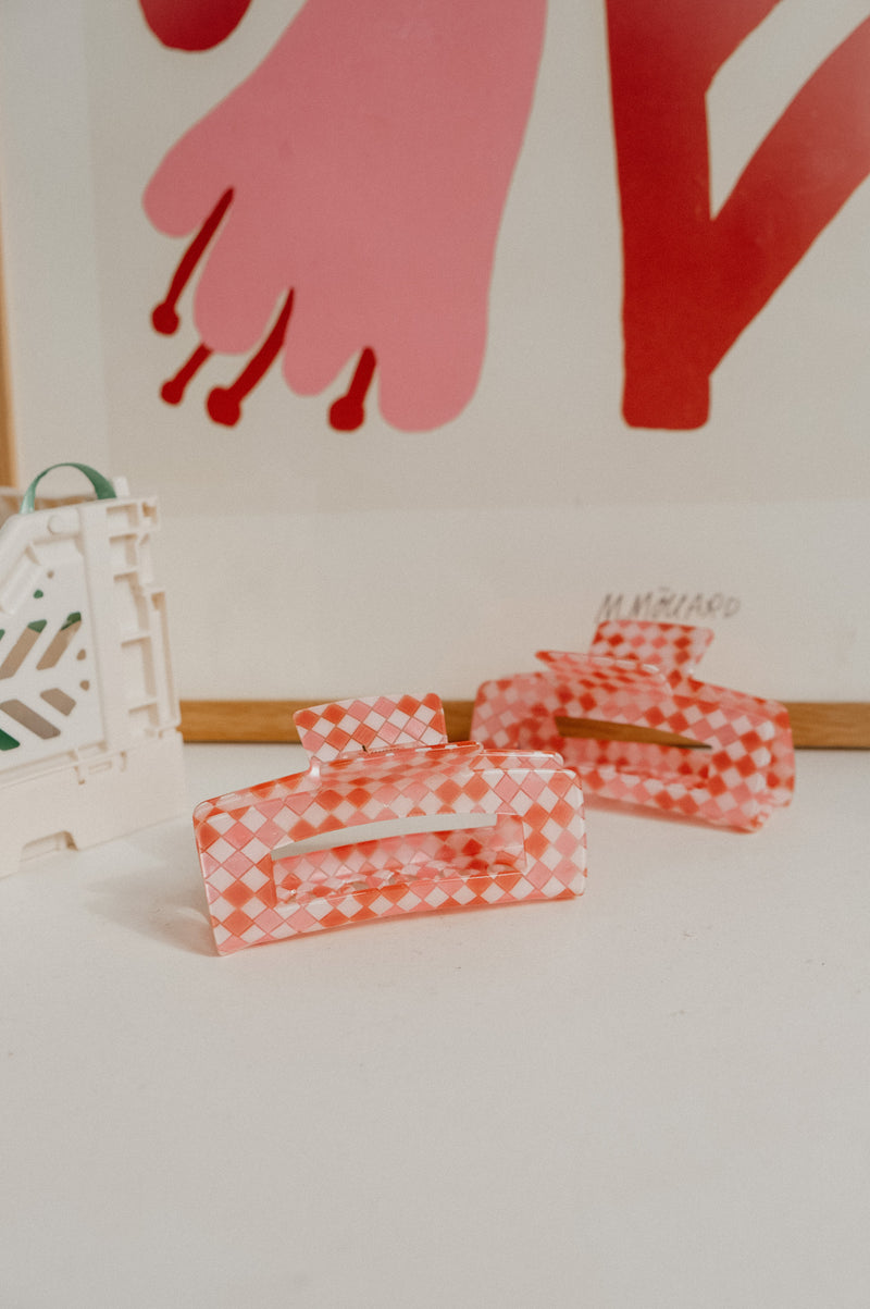 Sky 70s Style Chequered Rectangle Hair Claw Clip