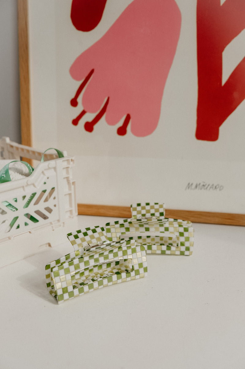 Sky 70s Style Chequered Rectangle Hair Claw Clip