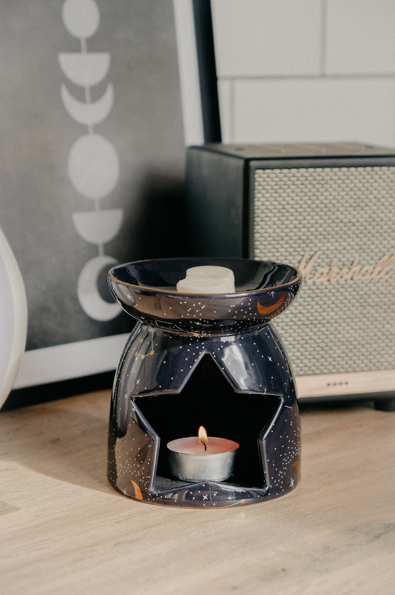Navy and Gold Constellation Moon Stars Wax Melt Burner