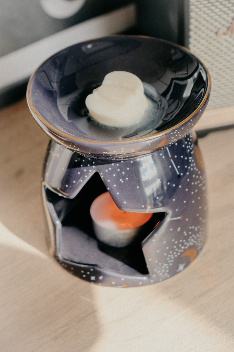 Navy and Gold Constellation Moon Stars Wax Melt Burner