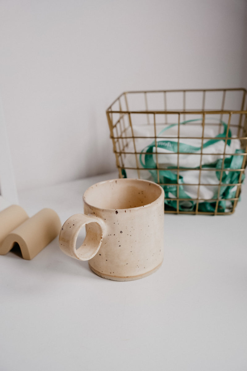 Saffi Handmade Round Handled Mug - Available In Blue Check, Speckled And Line