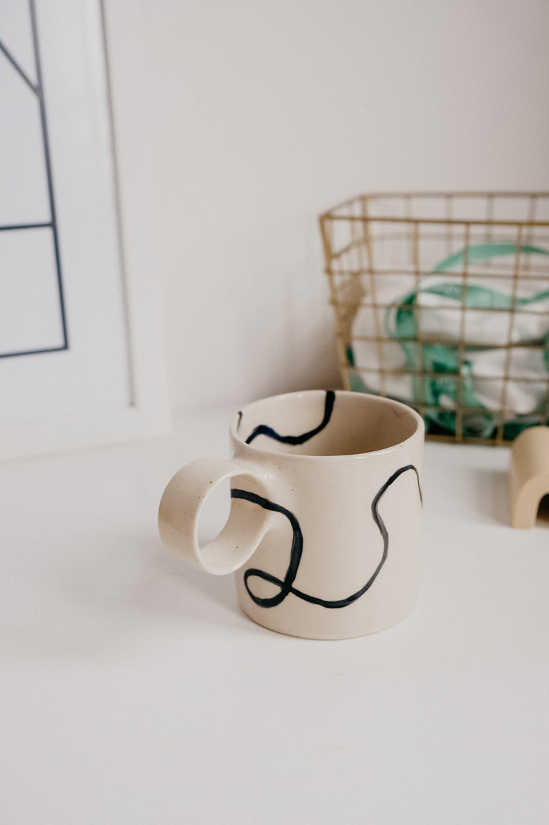 Saffi Handmade Round Handled Mug - Available In Blue Check, Speckled And Line