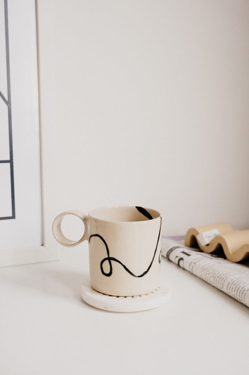 Saffi Handmade Round Handled Mug - Available In Blue Check, Speckled And Line