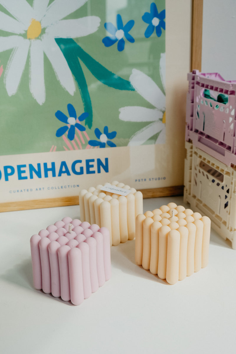 Ribbed Cube Handmade Vegan Soy Wax Candle
