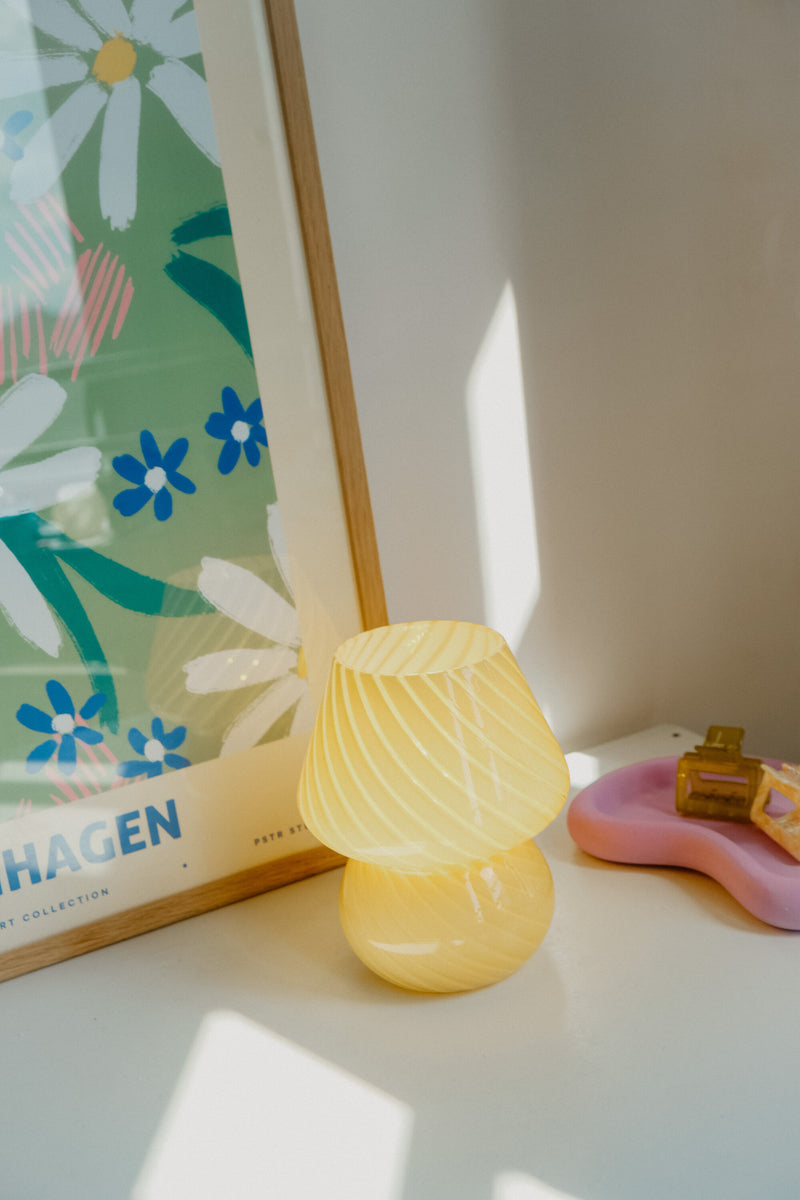 Anais Latte Cream Murano 70s Style Mushroom Stripe Glass Table Lamp