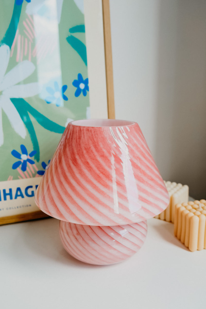 Lucia Pink Murano 70s Style Mushroom Stripe Glass Table Lamp