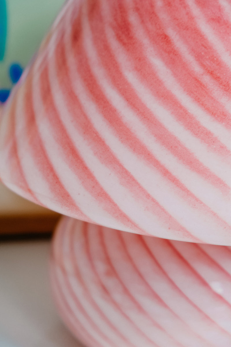 Lucia Pink Murano 70s Style Mushroom Stripe Glass Table Lamp