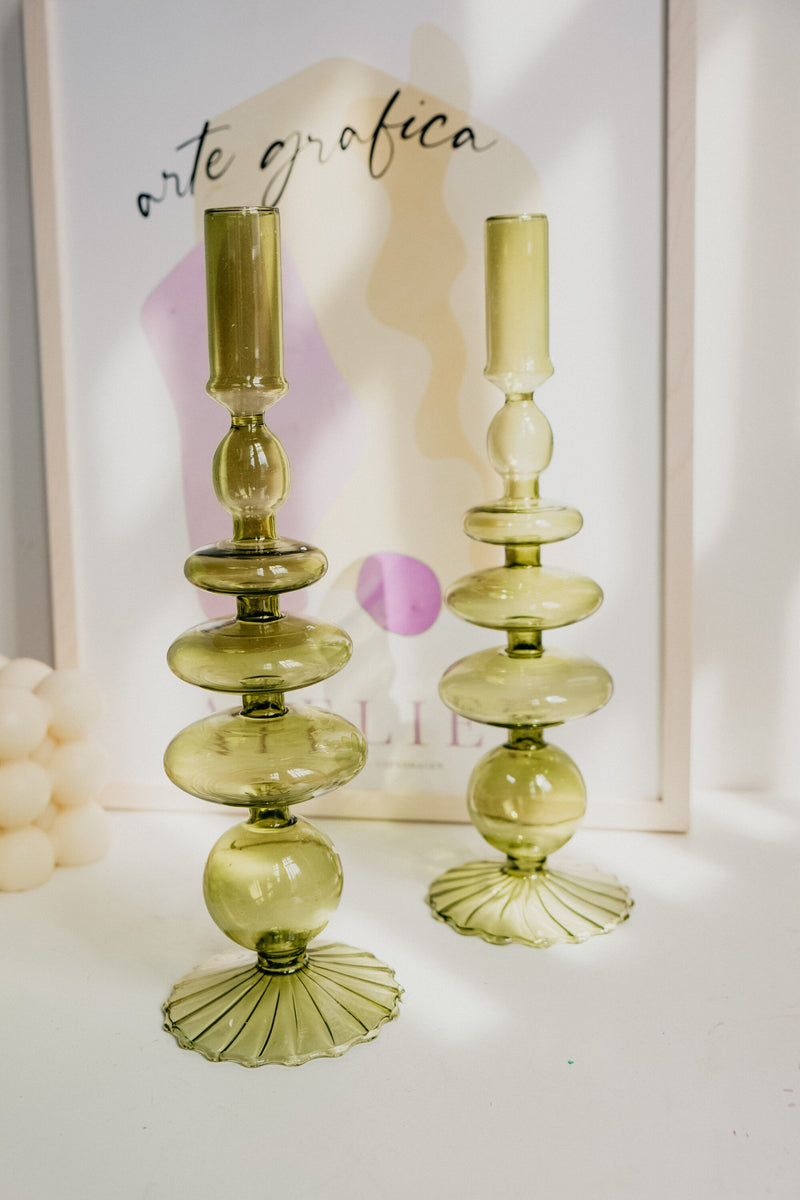 Mia 70s Vintage Style  Tablescape Glass Candle Holder - Orange, Pink and Green