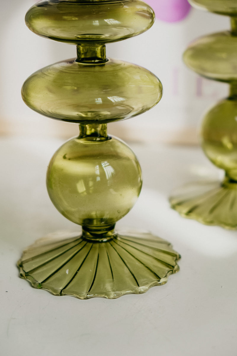 Mia 70s Vintage Style  Tablescape Glass Candle Holder - Orange, Pink and Green