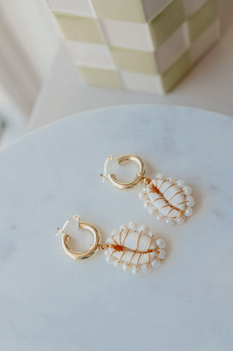 Kaarina Shell and Pearl Gold Hoop Earrings