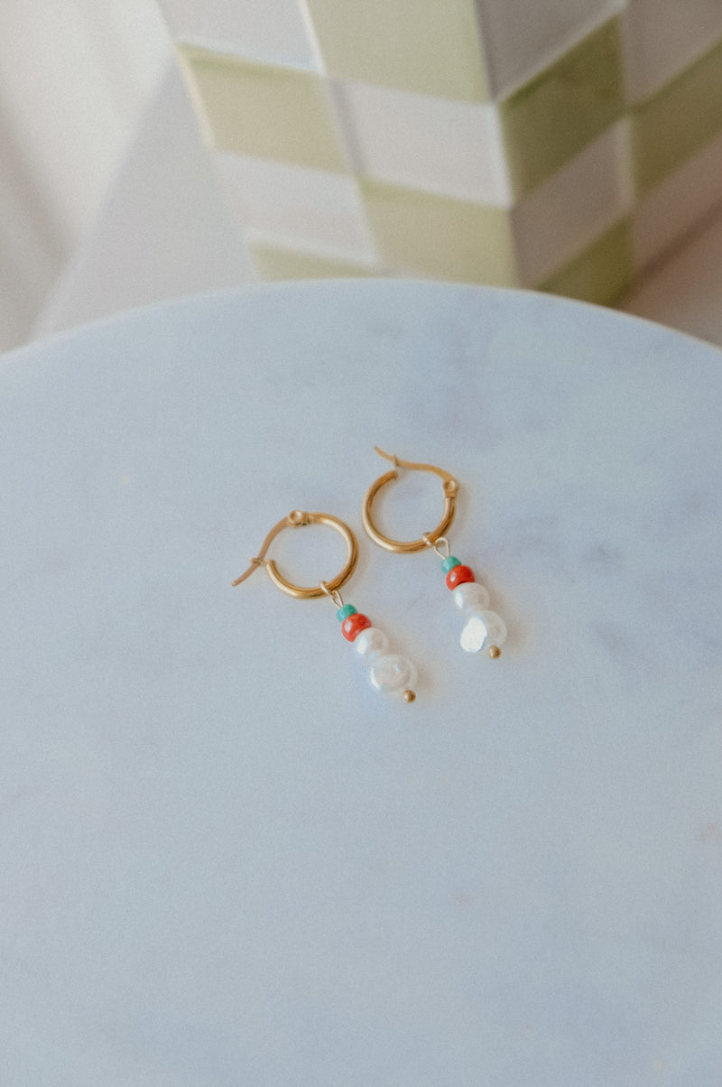 Aari Colourful Pearl Beaded Hoop Earrings