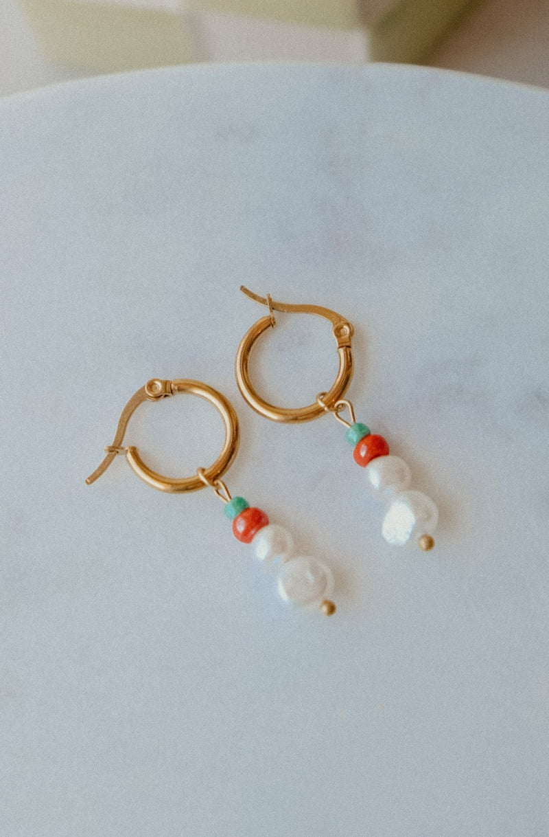 Aari Colourful Pearl Beaded Hoop Earrings