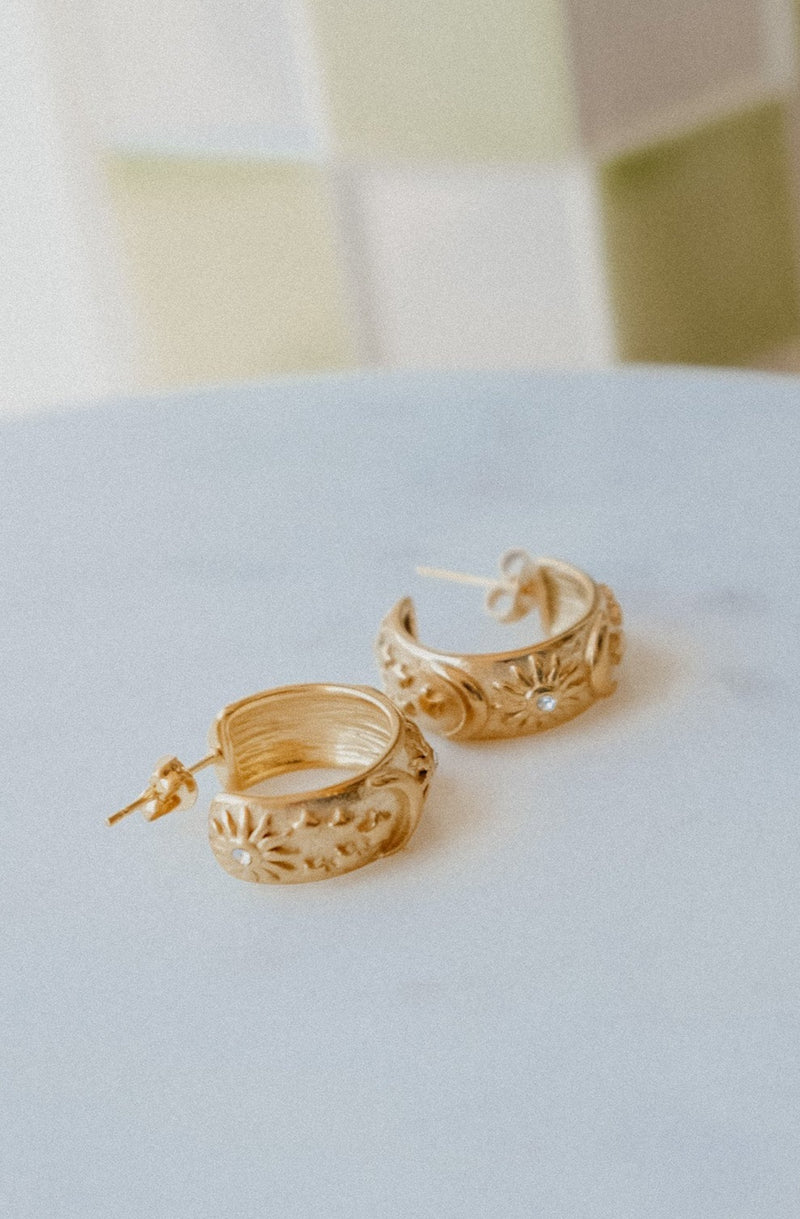 Kali Chunky Gold Plated Moon and Stars Celestial Hoop Earrings