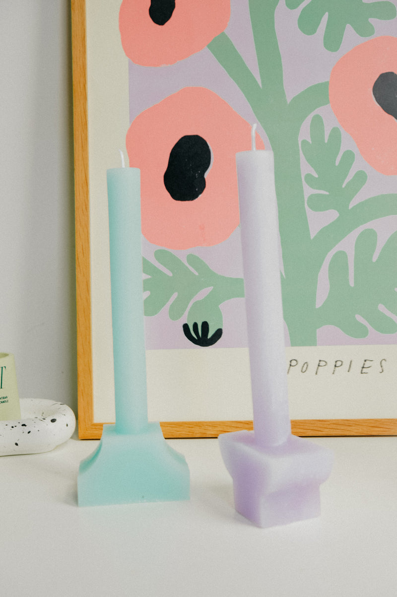 Lilac and Green Jigsaw Pillar Candle