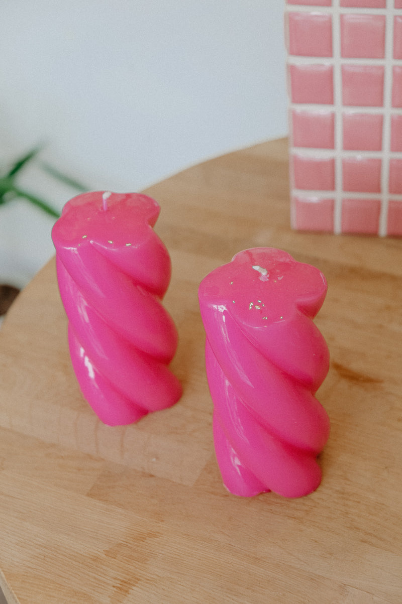 Fuchsia Pink Twisted Chunky Candle