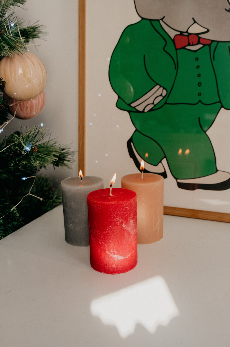 Rustic Nordic Chunky Pillar Candle - available in 3 colours