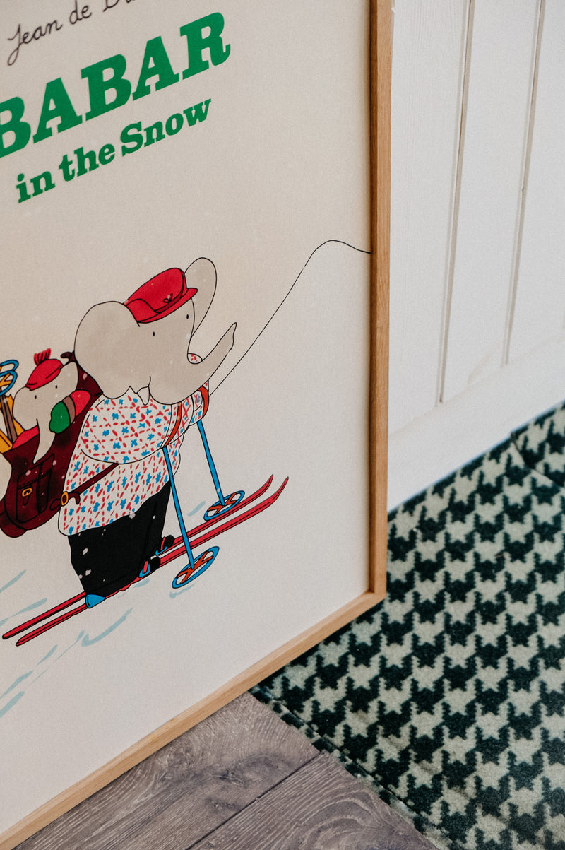 Babar in the Snow Ski Print 50cm x 70cm