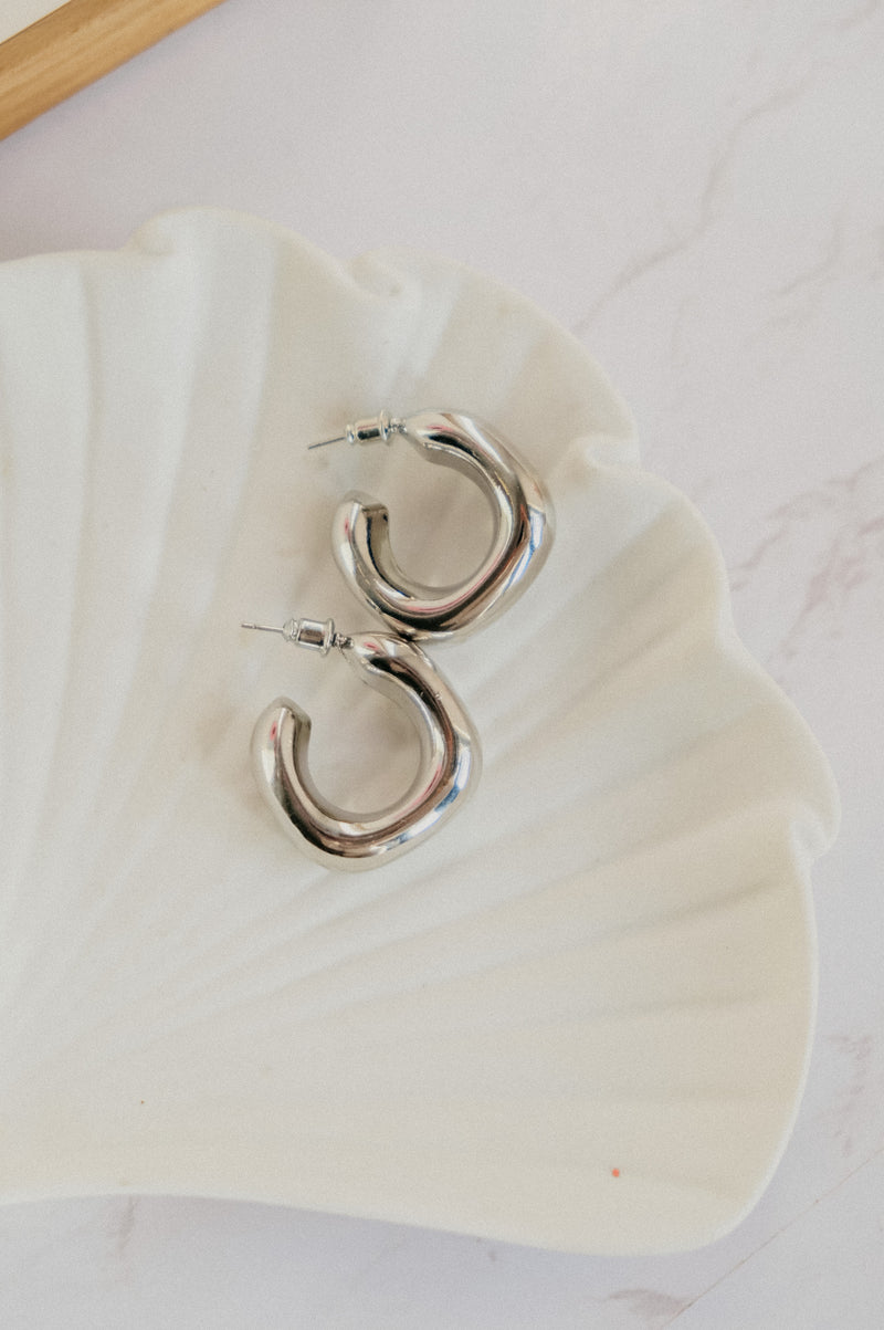 Erika Irregular Chunky Hoop Silver Plated Earrings