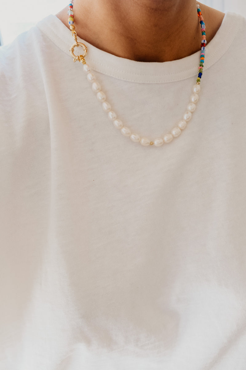 Tar 90s Style Pearl Beaded Coloured Necklace and Bracelet Set