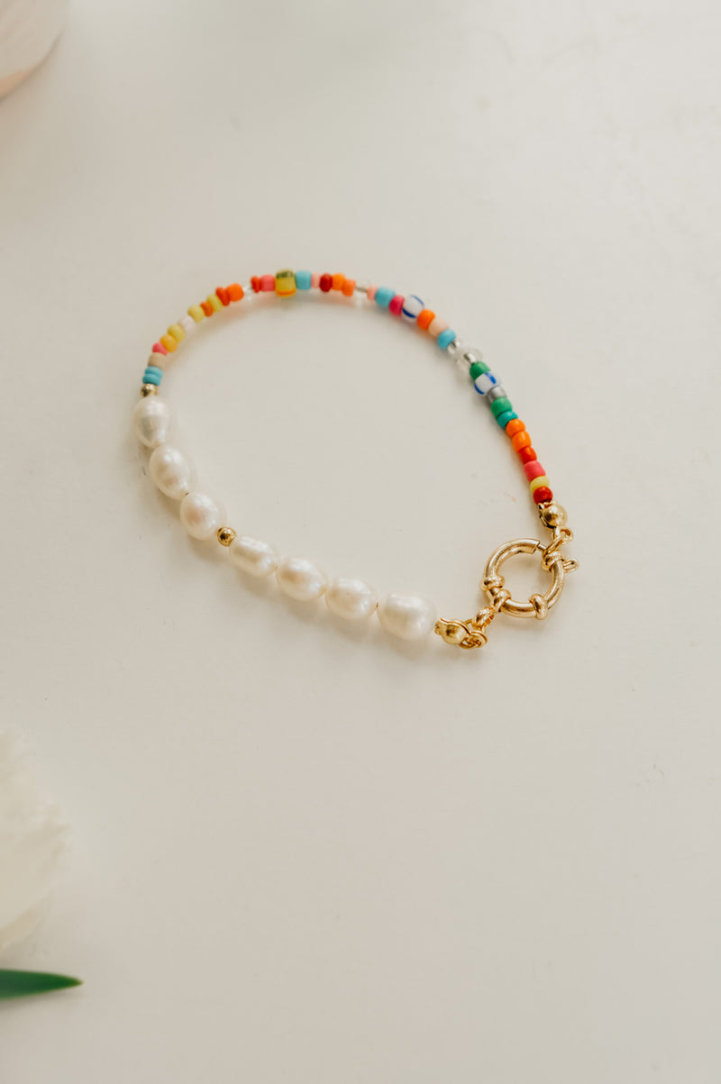 Tar 90s Style Pearl Beaded Coloured Necklace and Bracelet Set