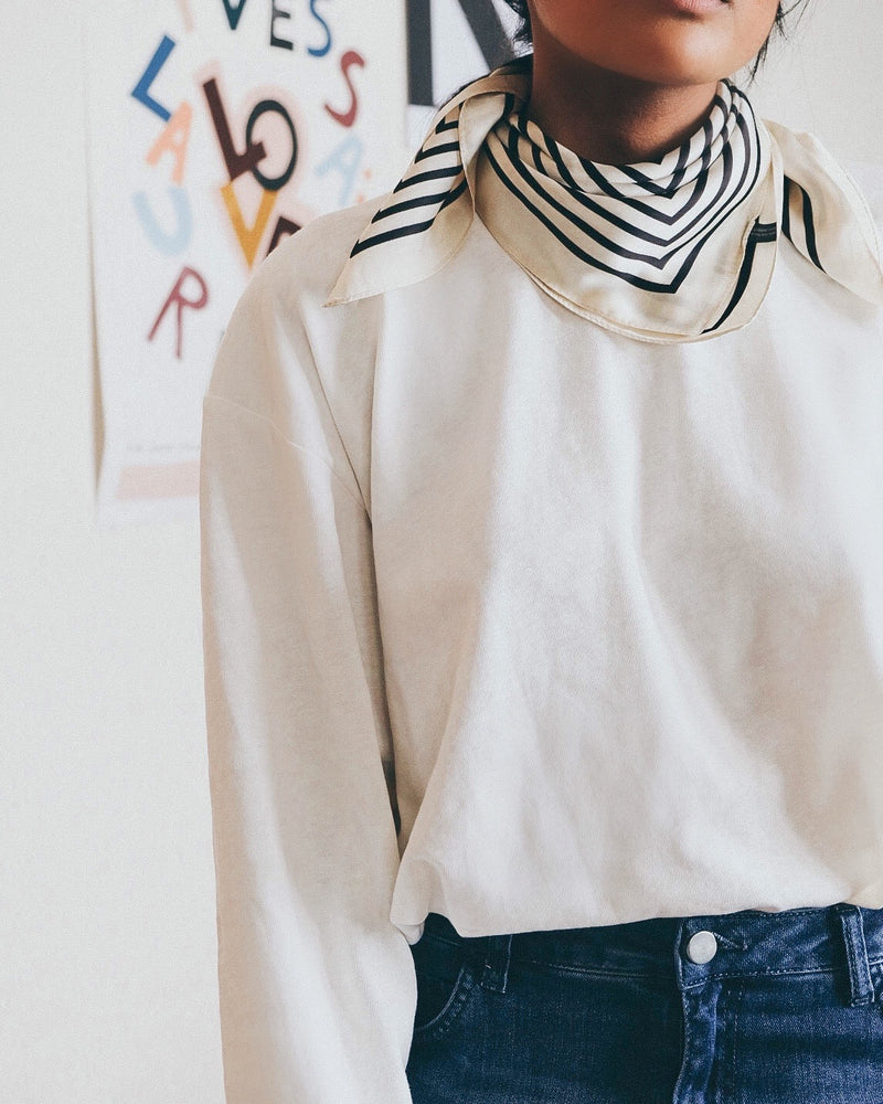 Ellen Cream and Black Stripe Hair Scarf / Neckerchief